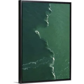 "Green tones and waves in ocean" Black Float Frame Canvas Art