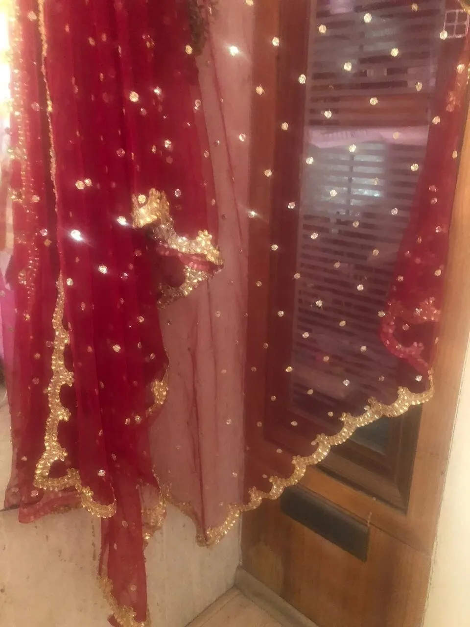 Red Golden Indian Dupatta long net embroidered scarf Punjabi dress dupattas with zari embroidery for festival chunni lehenga stole