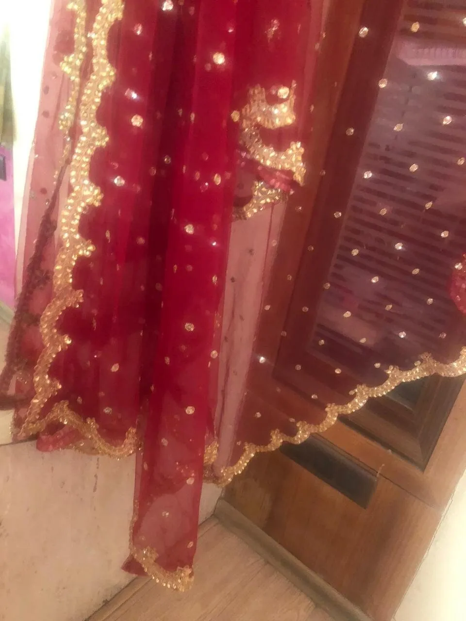 Red Golden Indian Dupatta long net embroidered scarf Punjabi dress dupattas with zari embroidery for festival chunni lehenga stole
