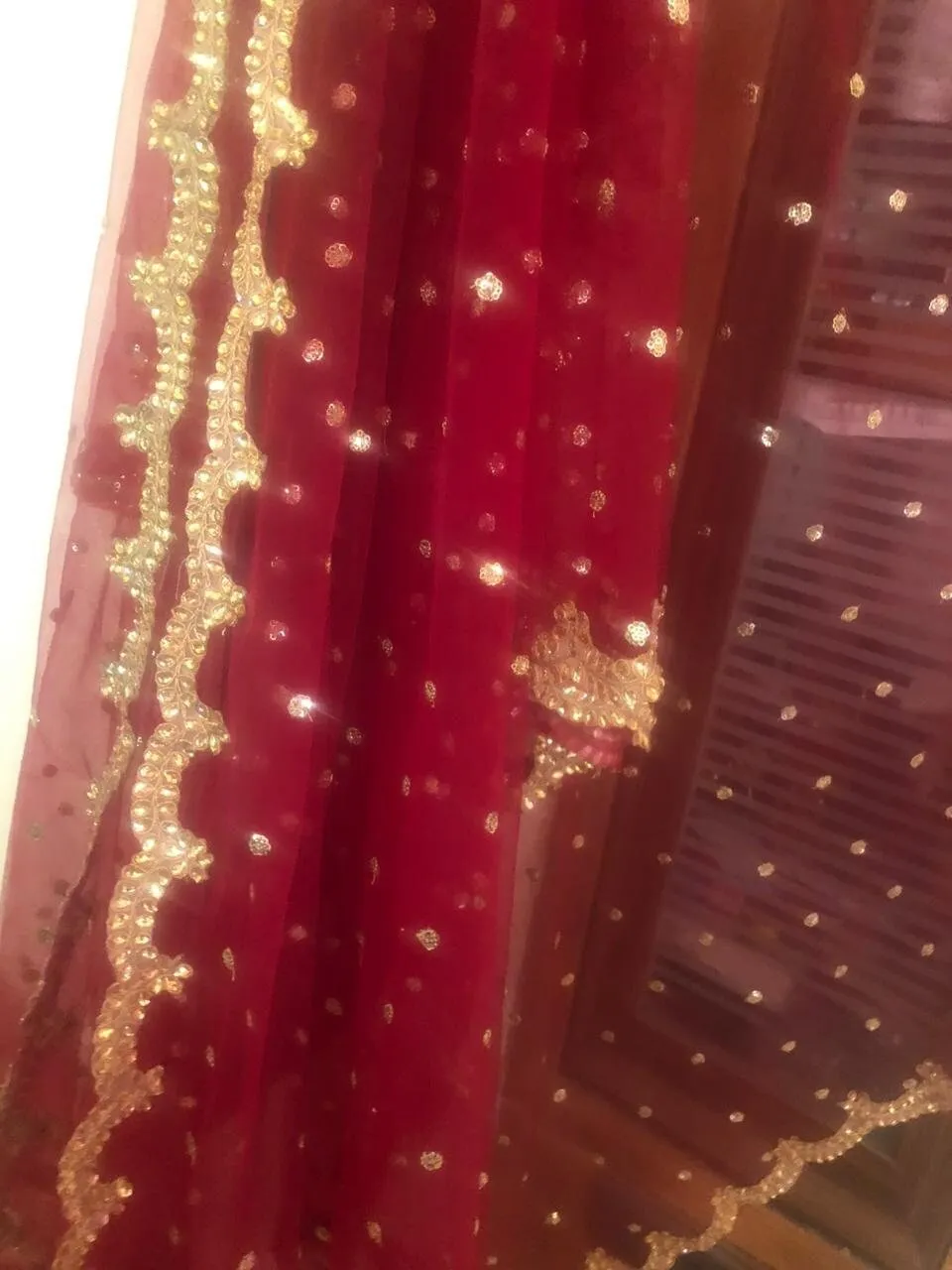 Red Golden Indian Dupatta long net embroidered scarf Punjabi dress dupattas with zari embroidery for festival chunni lehenga stole