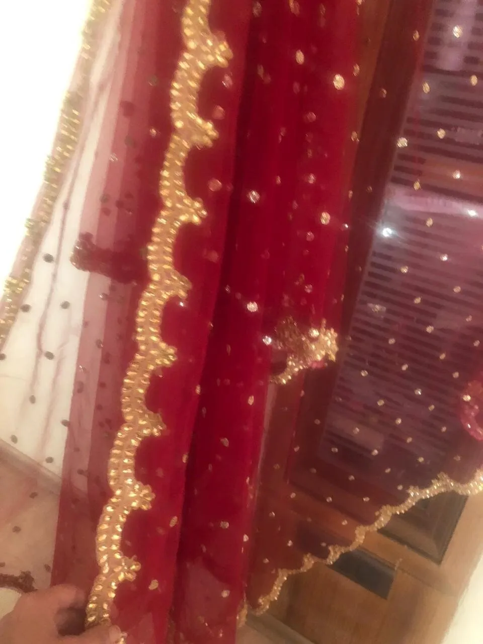 Red Golden Indian Dupatta long net embroidered scarf Punjabi dress dupattas with zari embroidery for festival chunni lehenga stole