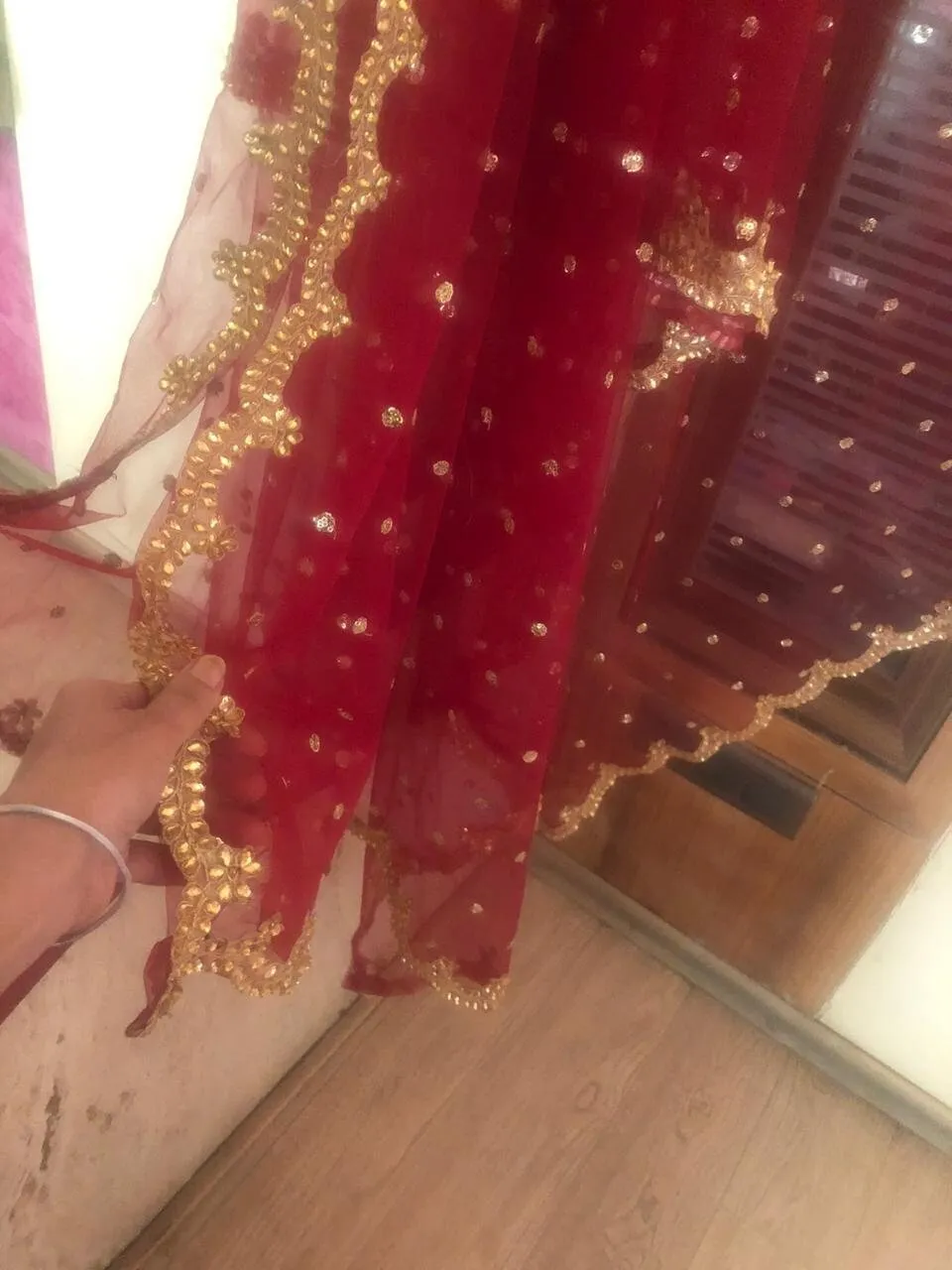 Red Golden Indian Dupatta long net embroidered scarf Punjabi dress dupattas with zari embroidery for festival chunni lehenga stole