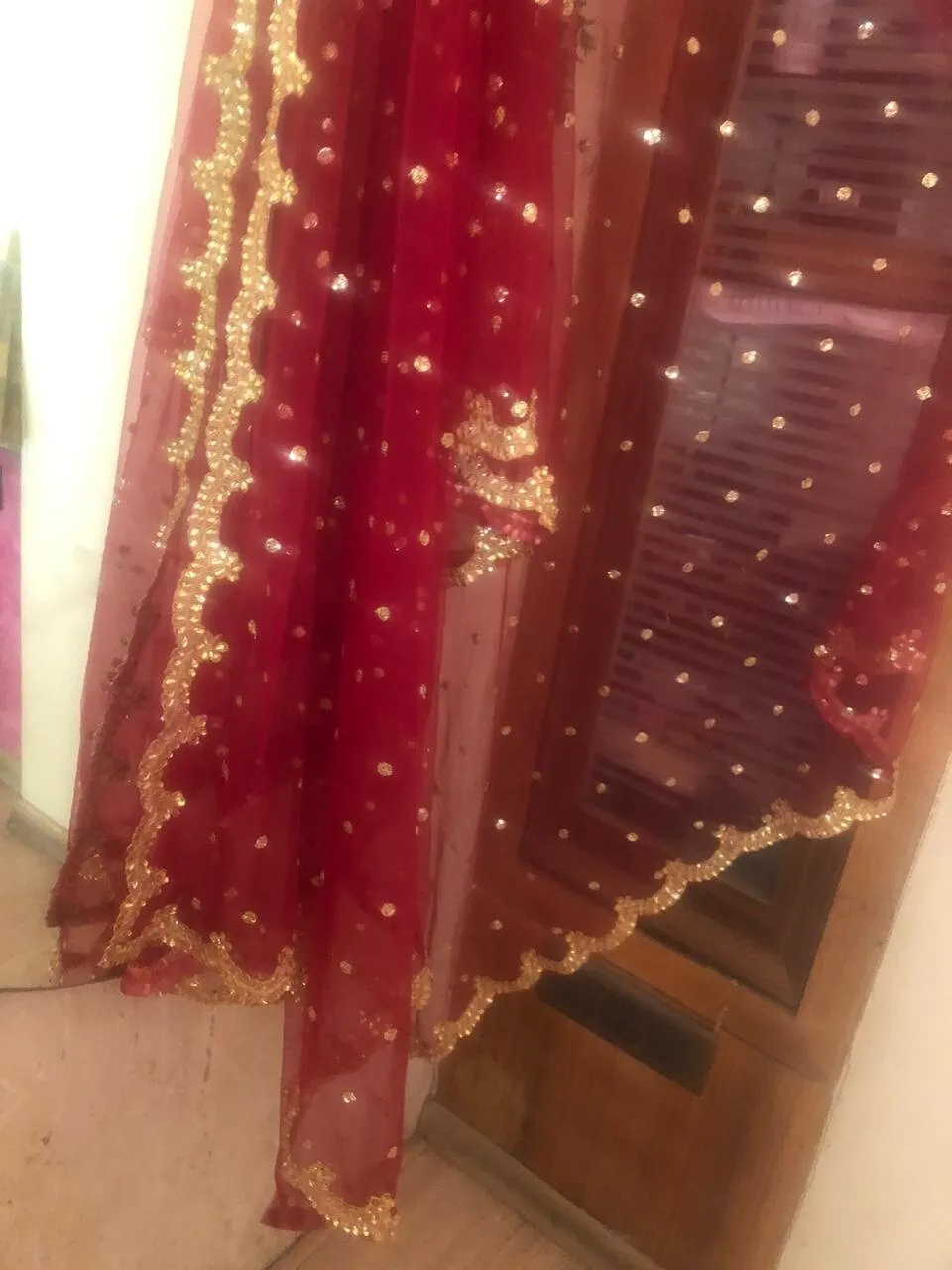 Red Golden Indian Dupatta long net embroidered scarf Punjabi dress dupattas with zari embroidery for festival chunni lehenga stole