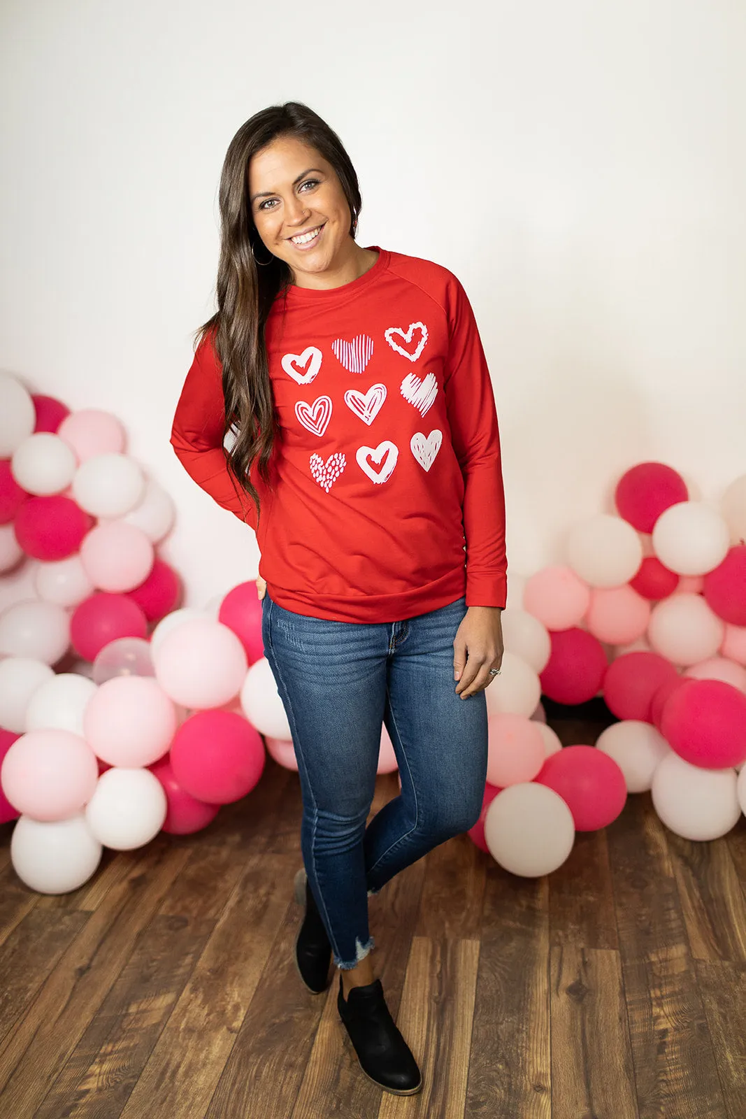 Red Hearts Crewneck Pullover (SM-2X)