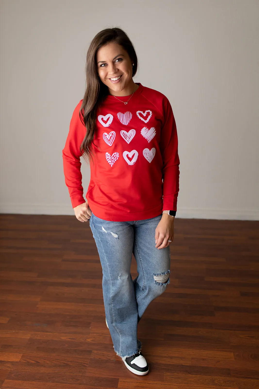 Red Hearts Crewneck Pullover (SM-2X)