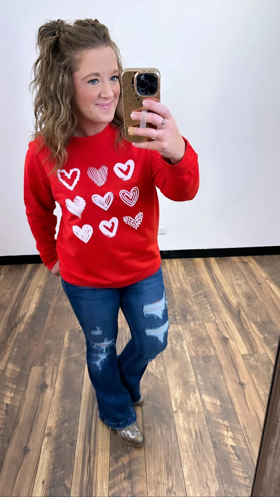 Red Hearts Crewneck Pullover (SM-2X)