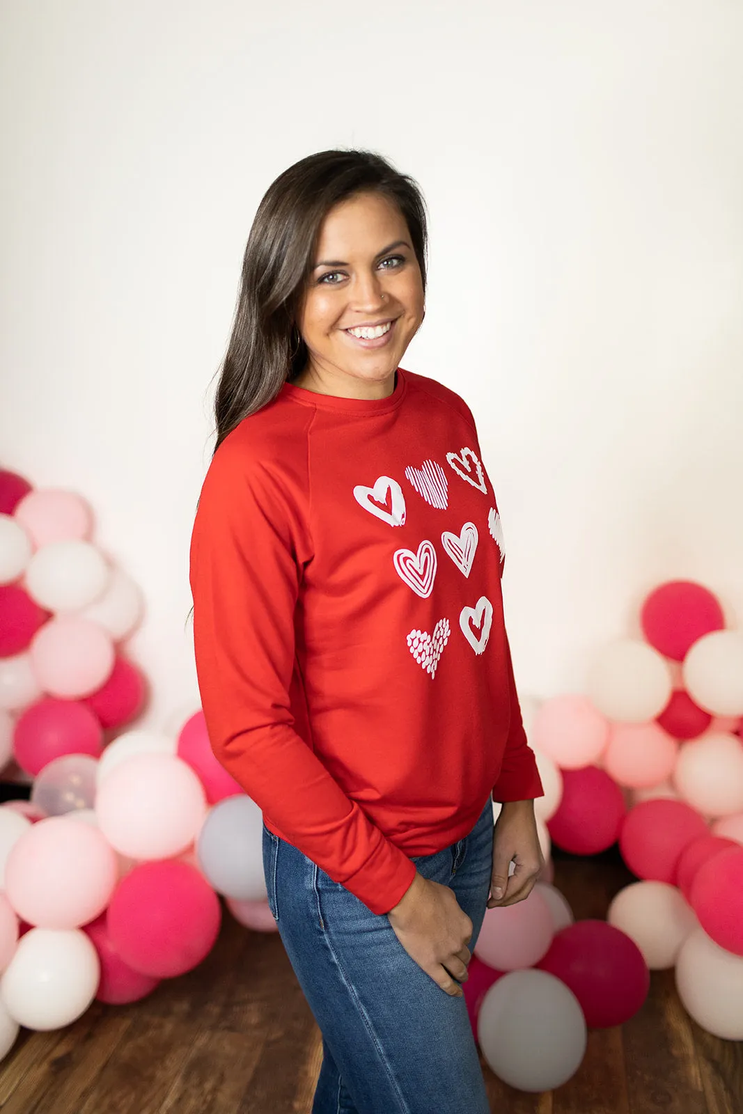 Red Hearts Crewneck Pullover (SM-2X)