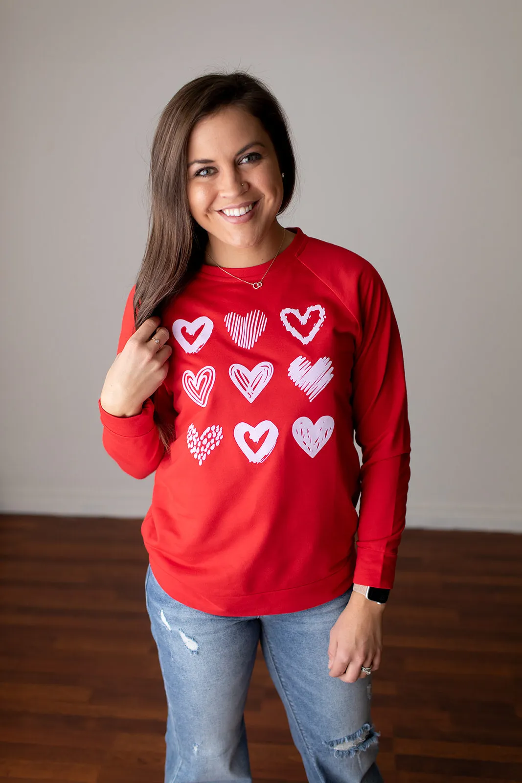 Red Hearts Crewneck Pullover (SM-2X)