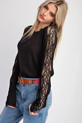 Rib Knit Lace Top