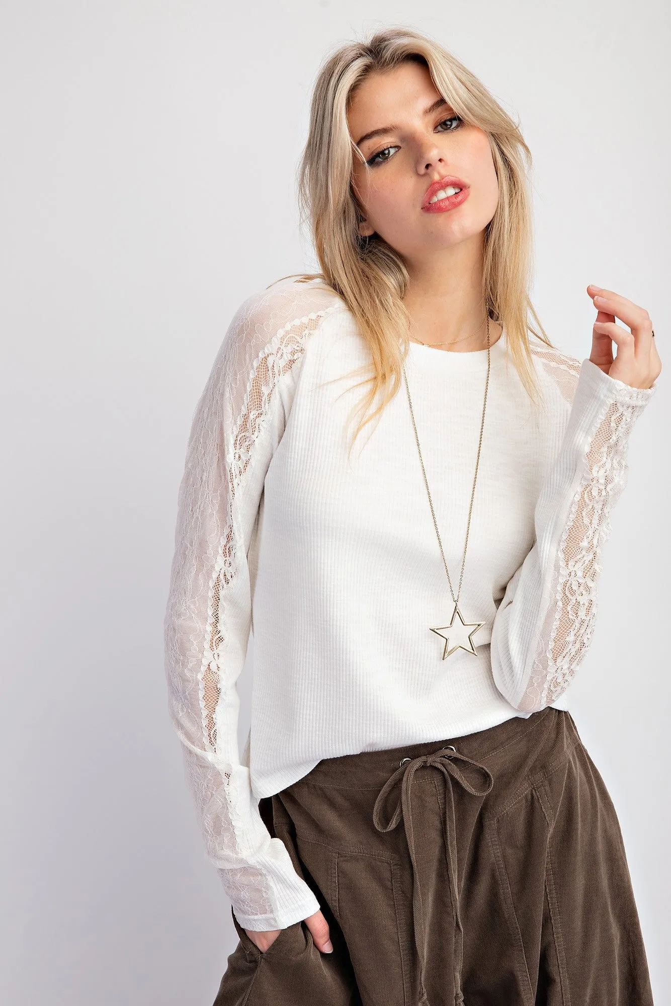 Rib Knit Lace Top