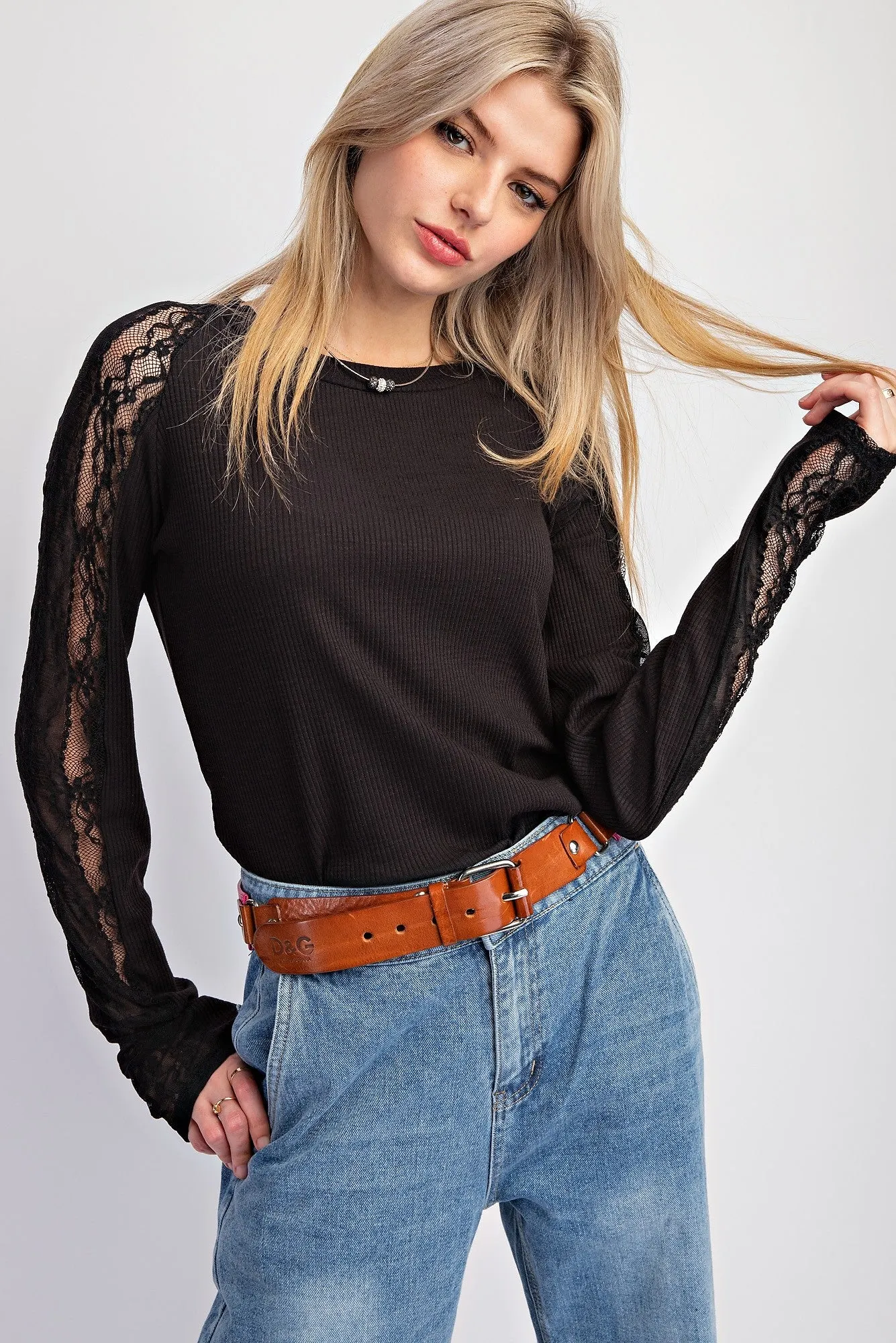 Rib Knit Lace Top