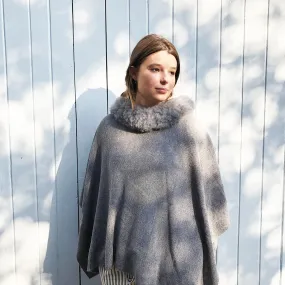 Samantha Holmes Alpaca Fur Trim Jersey Poncho, Grey.