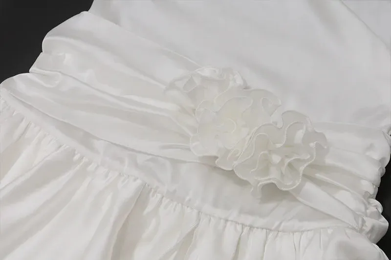 Sexy Backless Satin 3D Flowers White Halter Short Party Dress