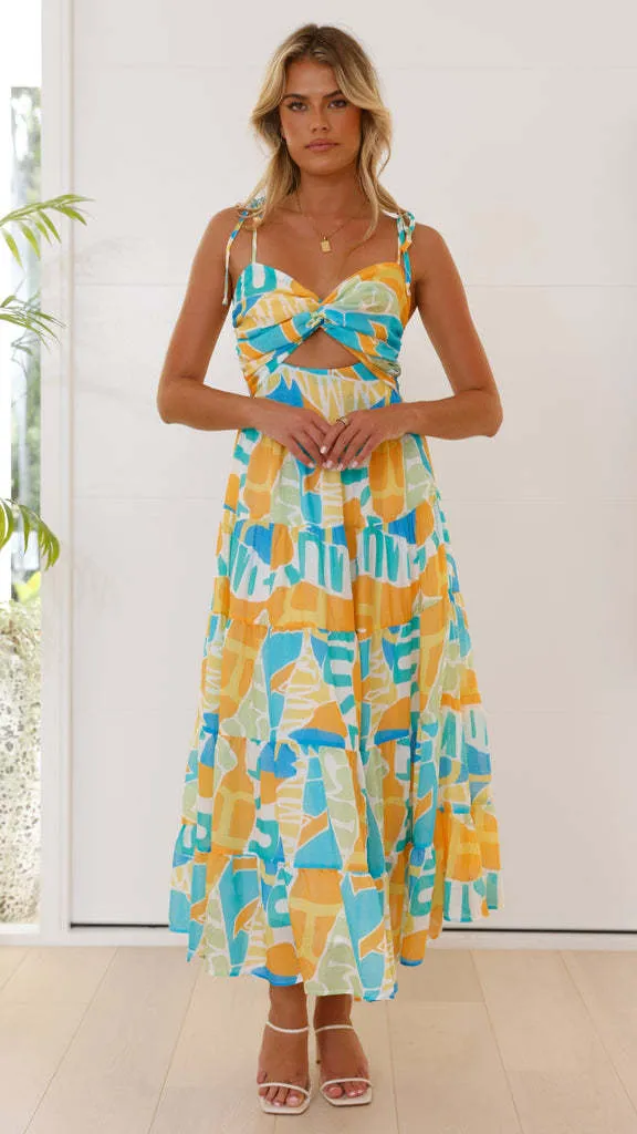 Sexy Tube Top Floral Print Slit Maxi Dress