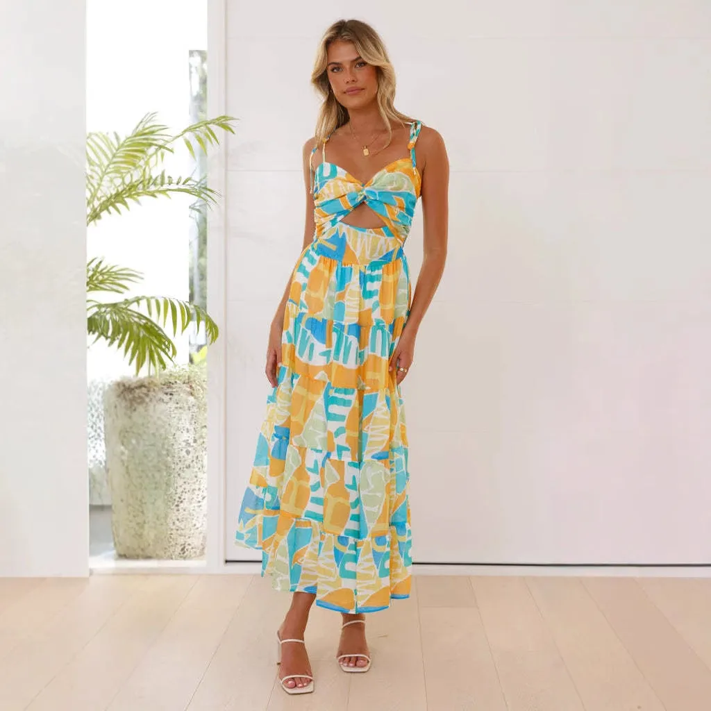 Sexy Tube Top Floral Print Slit Maxi Dress