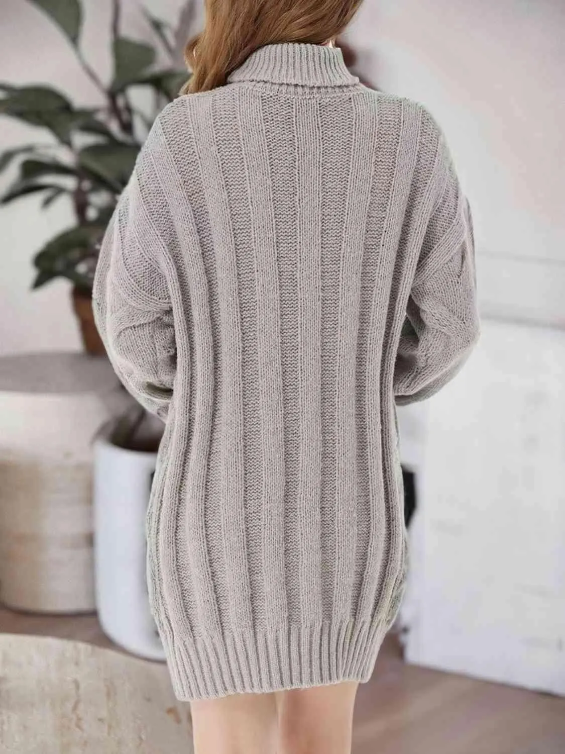 Sleigh The Day Cable Knit Turtleneck Sweater Dress