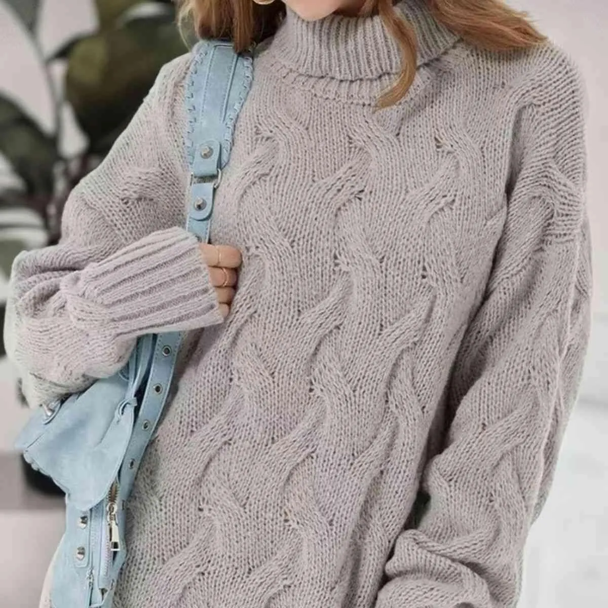 Sleigh The Day Cable Knit Turtleneck Sweater Dress