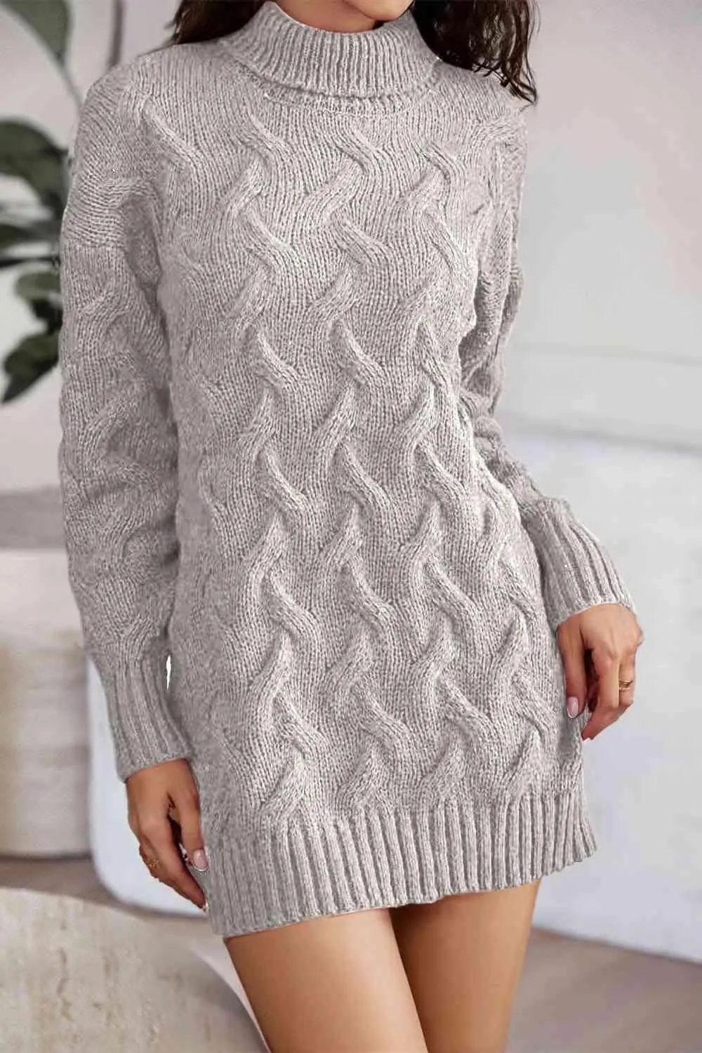 Sleigh The Day Cable Knit Turtleneck Sweater Dress