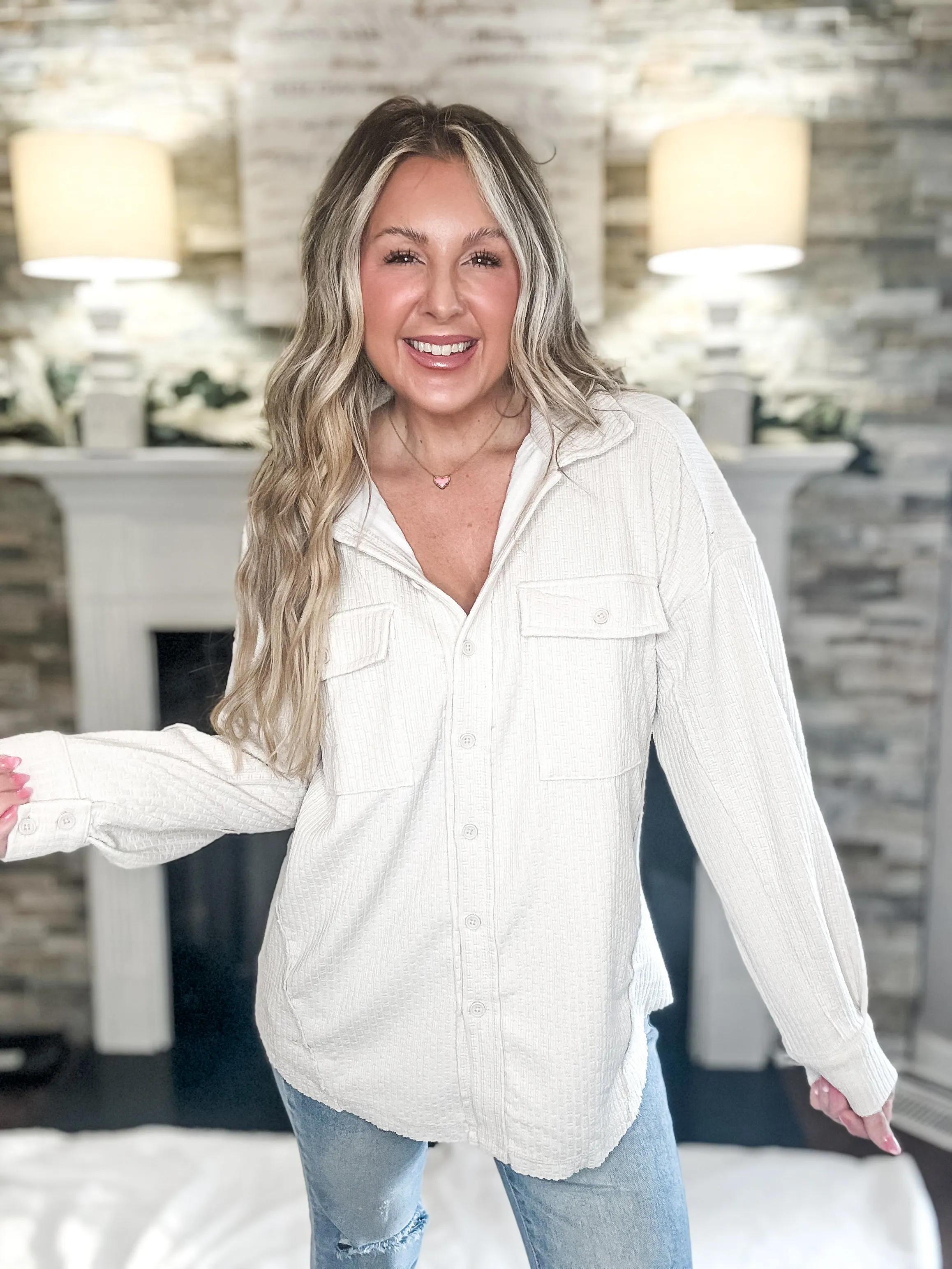 So Easy Cream Lightweight Textured Shacket