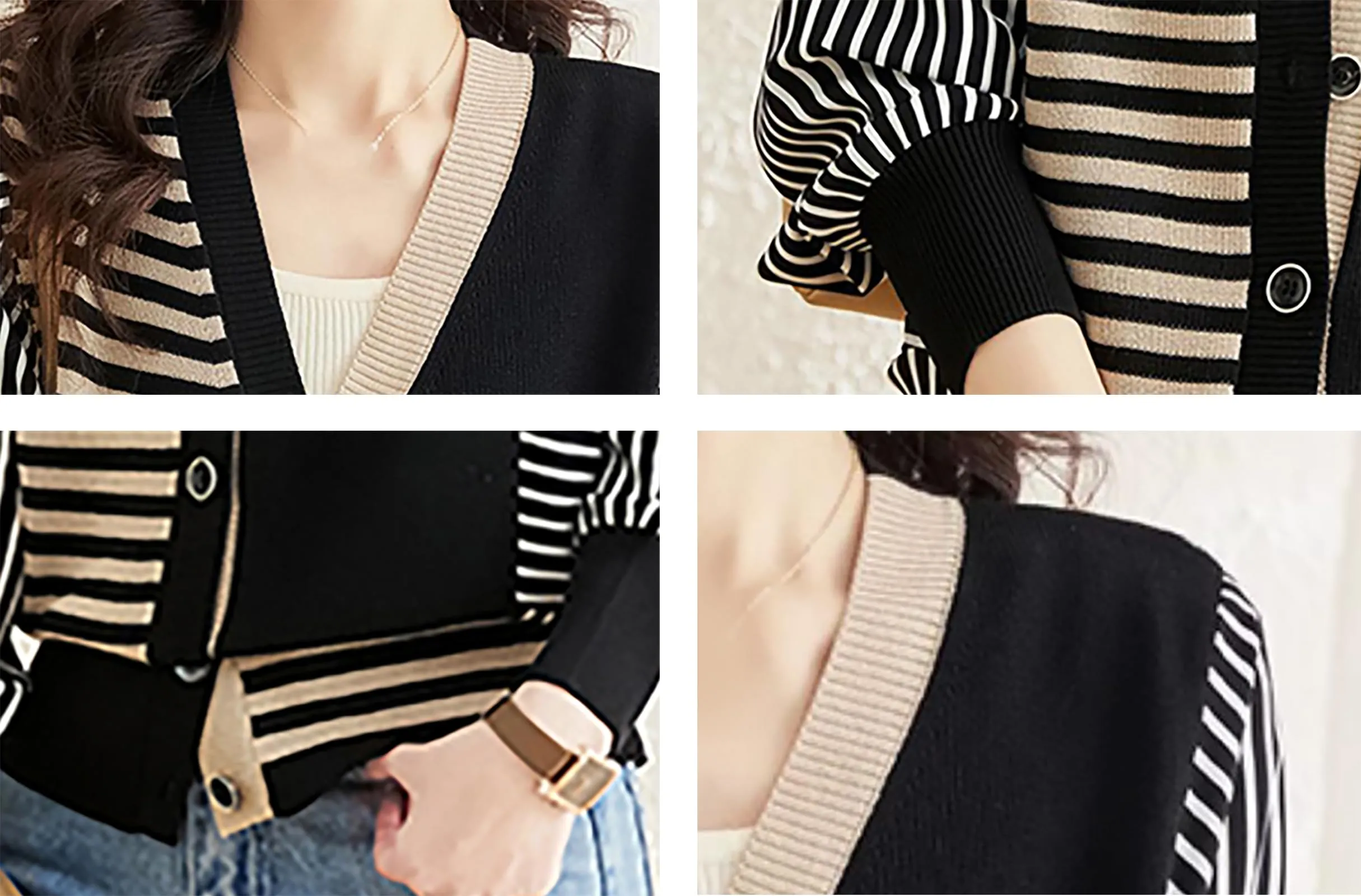 Striped Cardigan Patchwork Button Outerwear