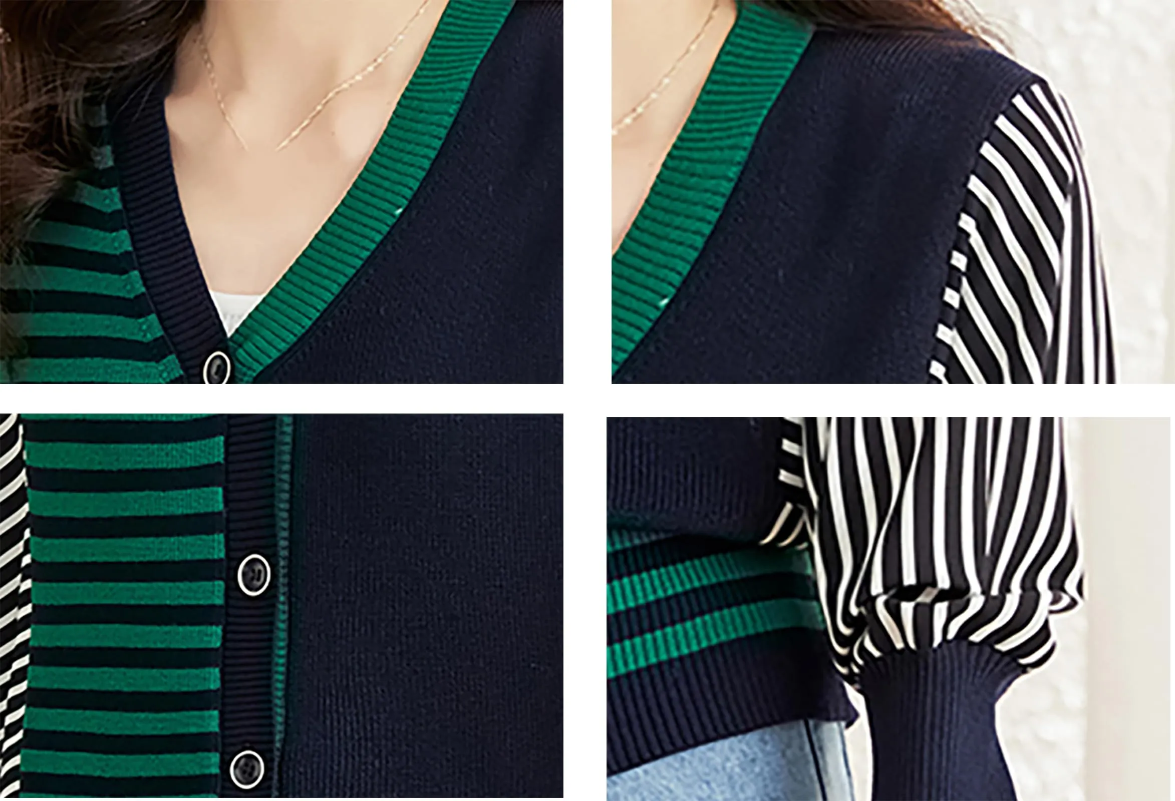 Striped Cardigan Patchwork Button Outerwear