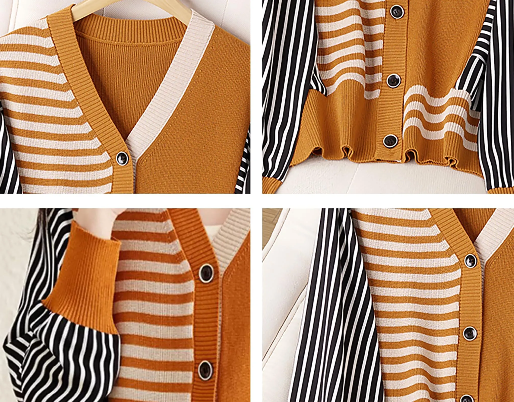 Striped Cardigan Patchwork Button Outerwear