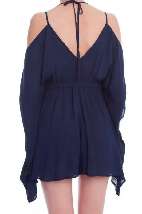 Summer in Mykonos Navy Blue Poncho Romper