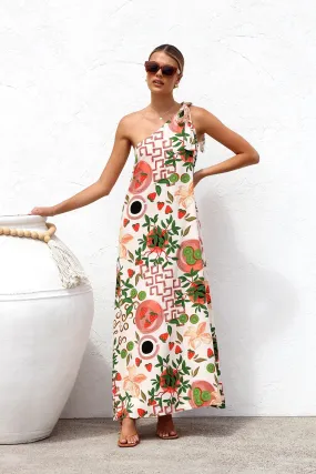 Summer Printed Shoulder Lace Up Vacation Dress