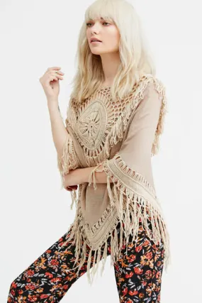 Sundial Fringe Poncho Apricot