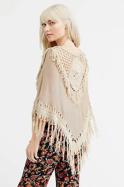 Sundial Fringe Poncho Apricot