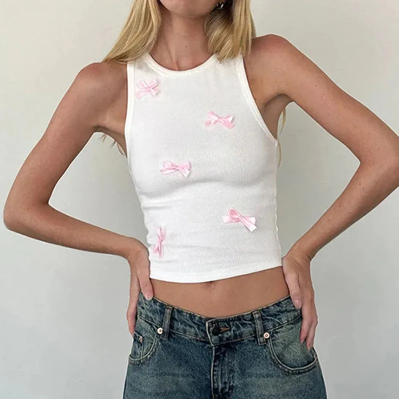Sweet Knit Bow Cropped Short Top