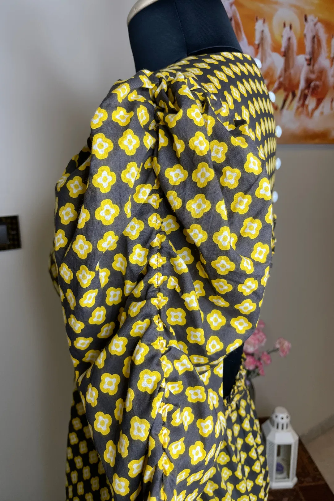 Taylor - Yellow and Brown Printed Back Cut Out Dress