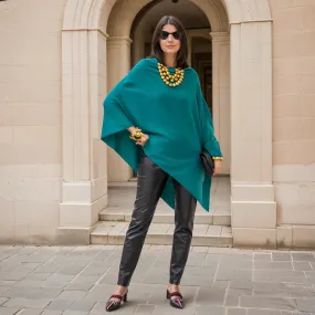 Teal 100% Cashmere Wool Oversized Julian Poncho