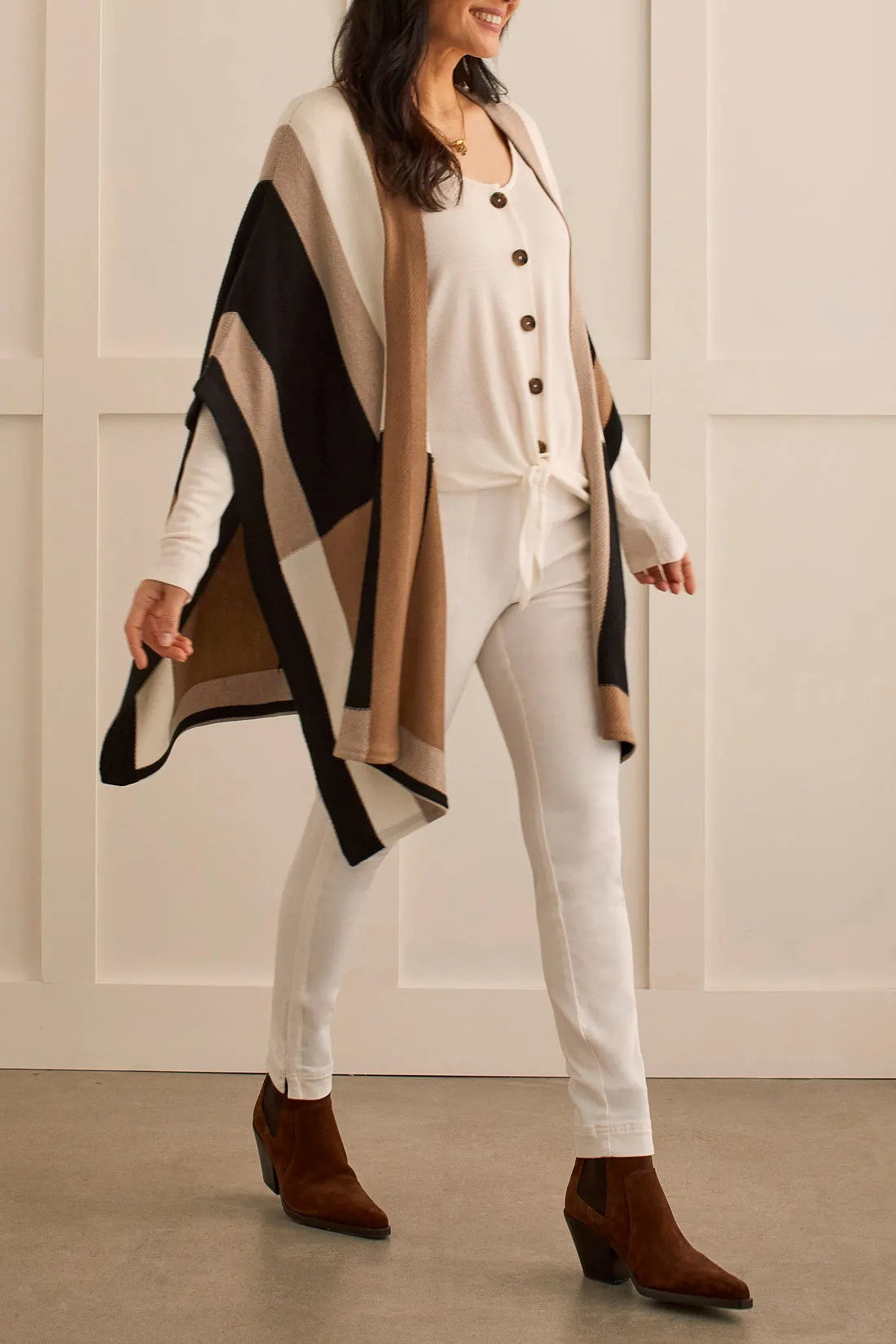 Tribal  Fall/Winter 2023-1604O/3861-Poncho Cape Sweater-Cinnamon