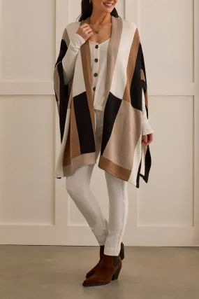 Tribal  Fall/Winter 2023-1604O/3861-Poncho Cape Sweater-Cinnamon