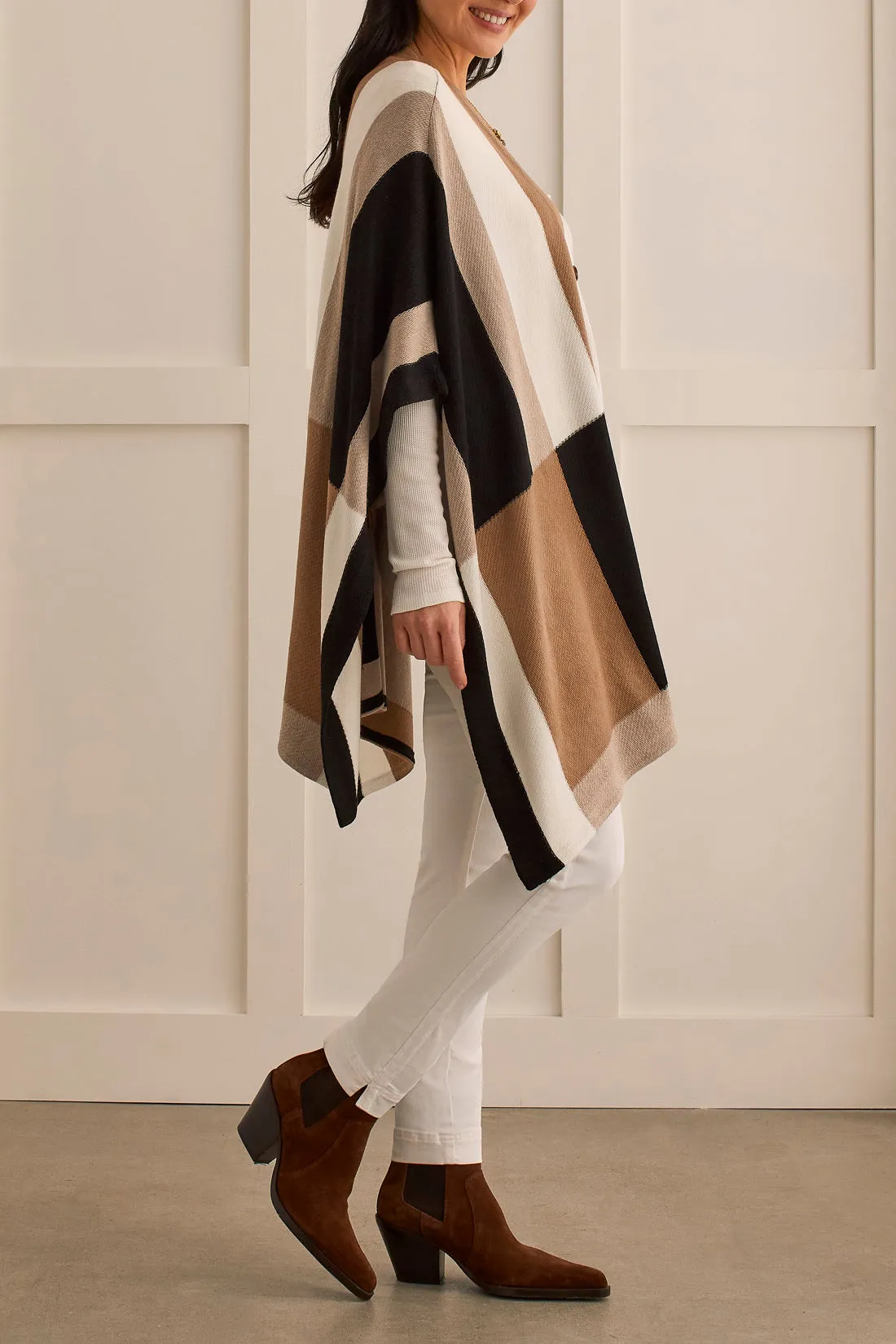 Tribal  Fall/Winter 2023-1604O/3861-Poncho Cape Sweater-Cinnamon