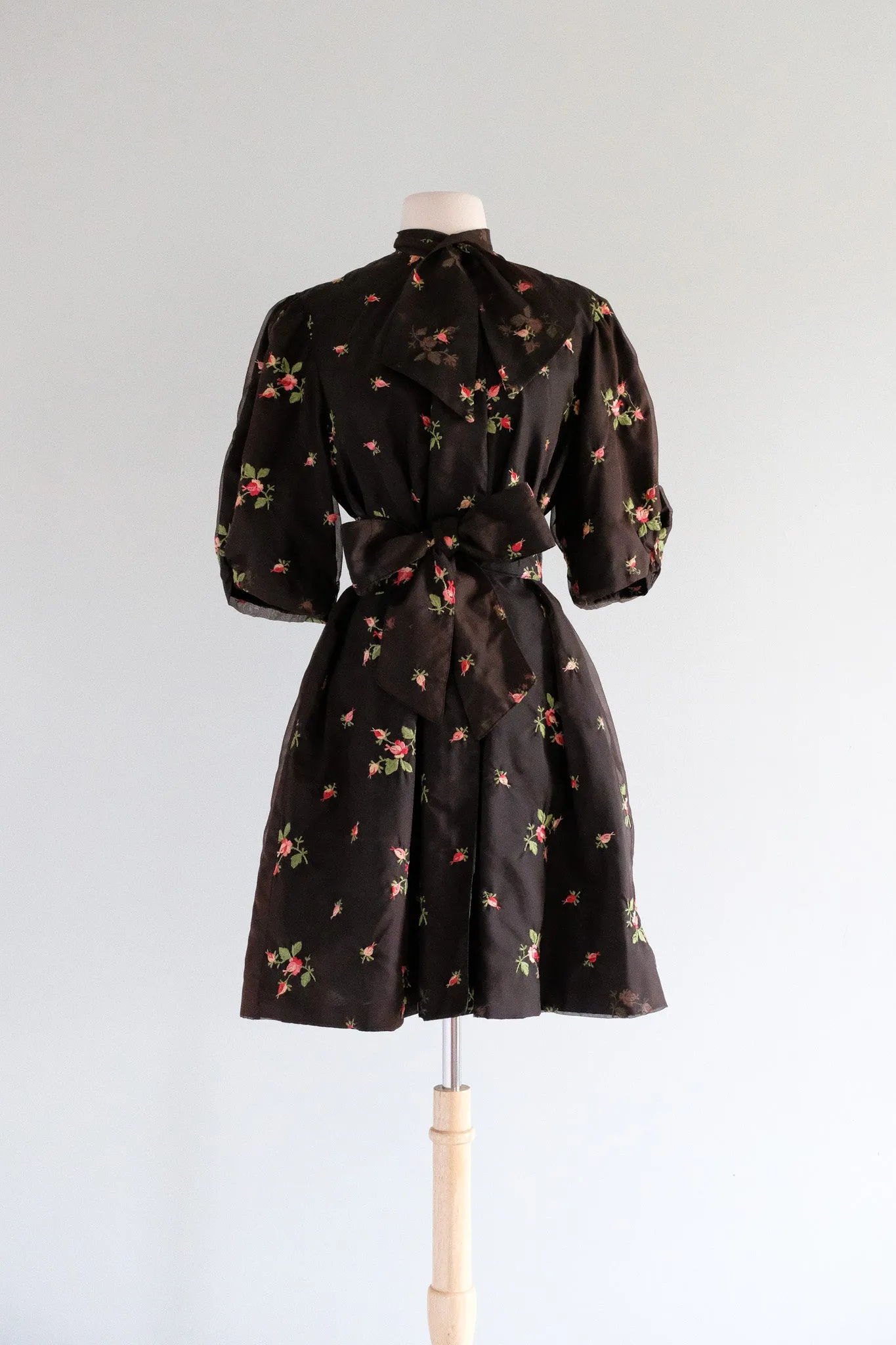 Vintage 1950's Chocolate Chiffon Rose Bud Babydoll Wrap Dress by Diana Dean / M
