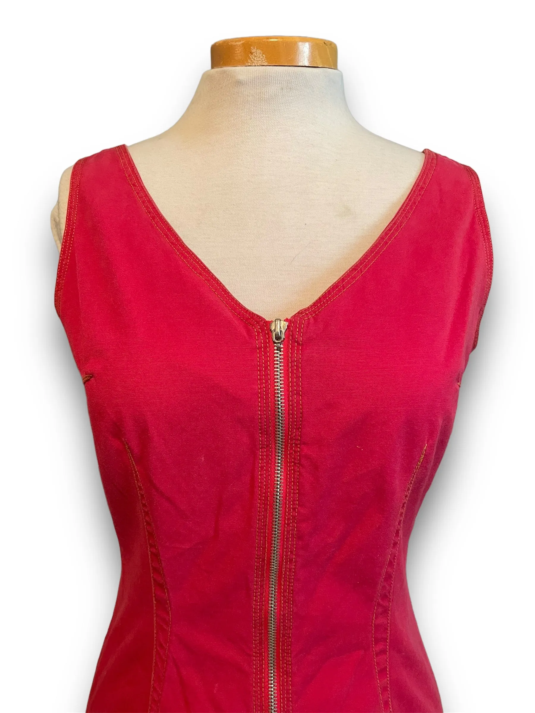 Vintage 1990’s Esprit Red Zip Front Tank Sleeve Mini Dress