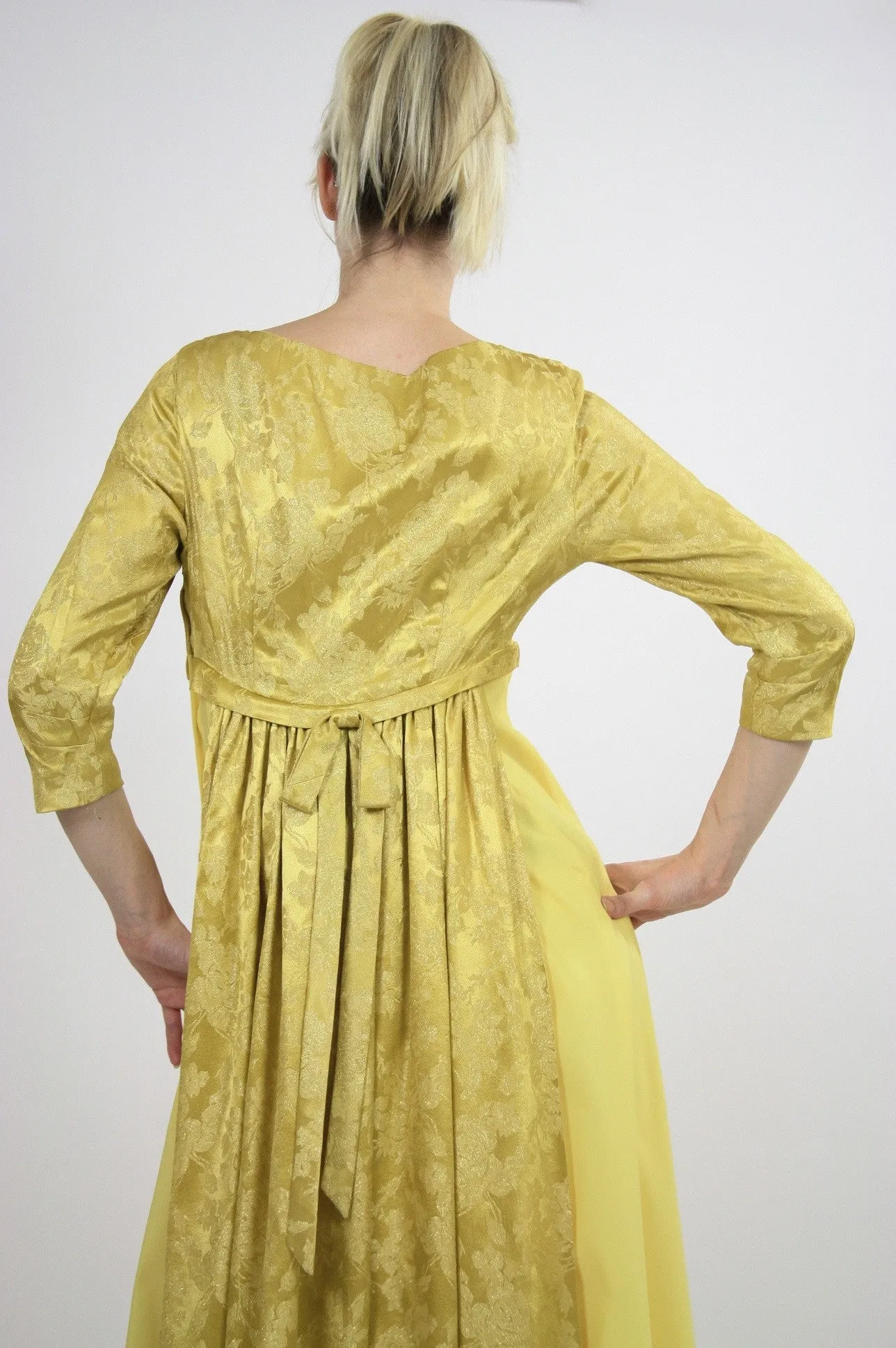 Vintage Boho Hippie Gold metallic party maxi dress