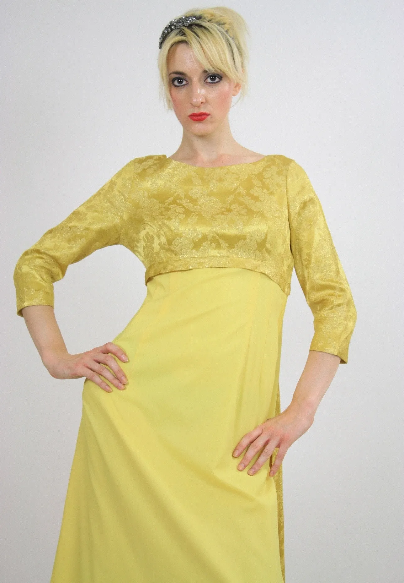 Vintage Boho Hippie Gold metallic party maxi dress