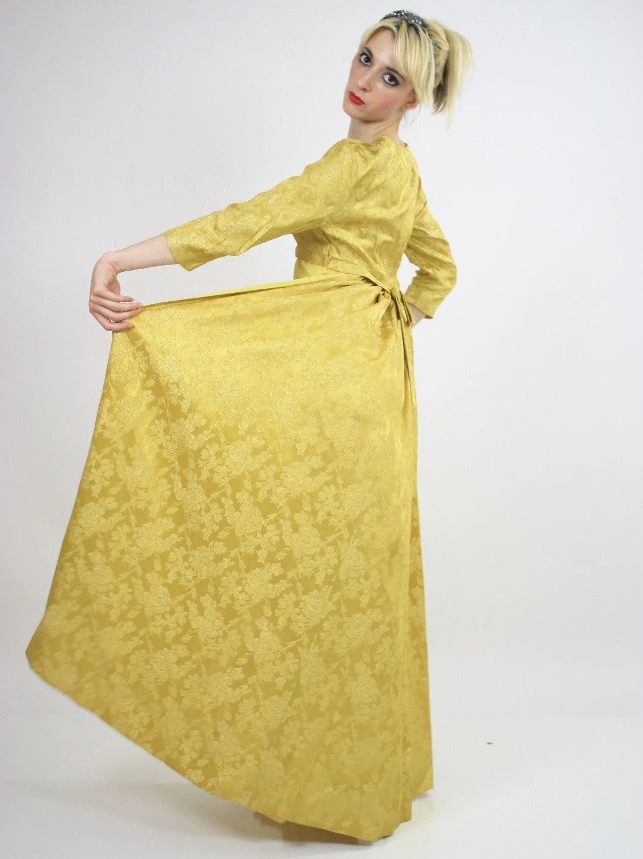 Vintage Boho Hippie Gold metallic party maxi dress