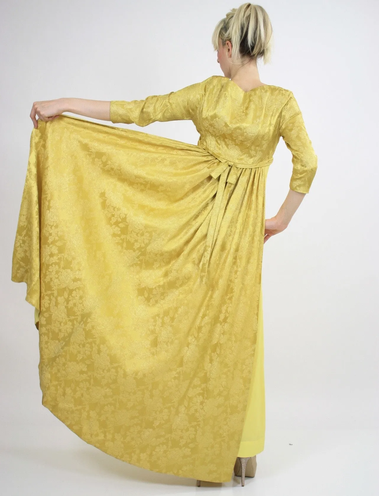 Vintage Boho Hippie Gold metallic party maxi dress