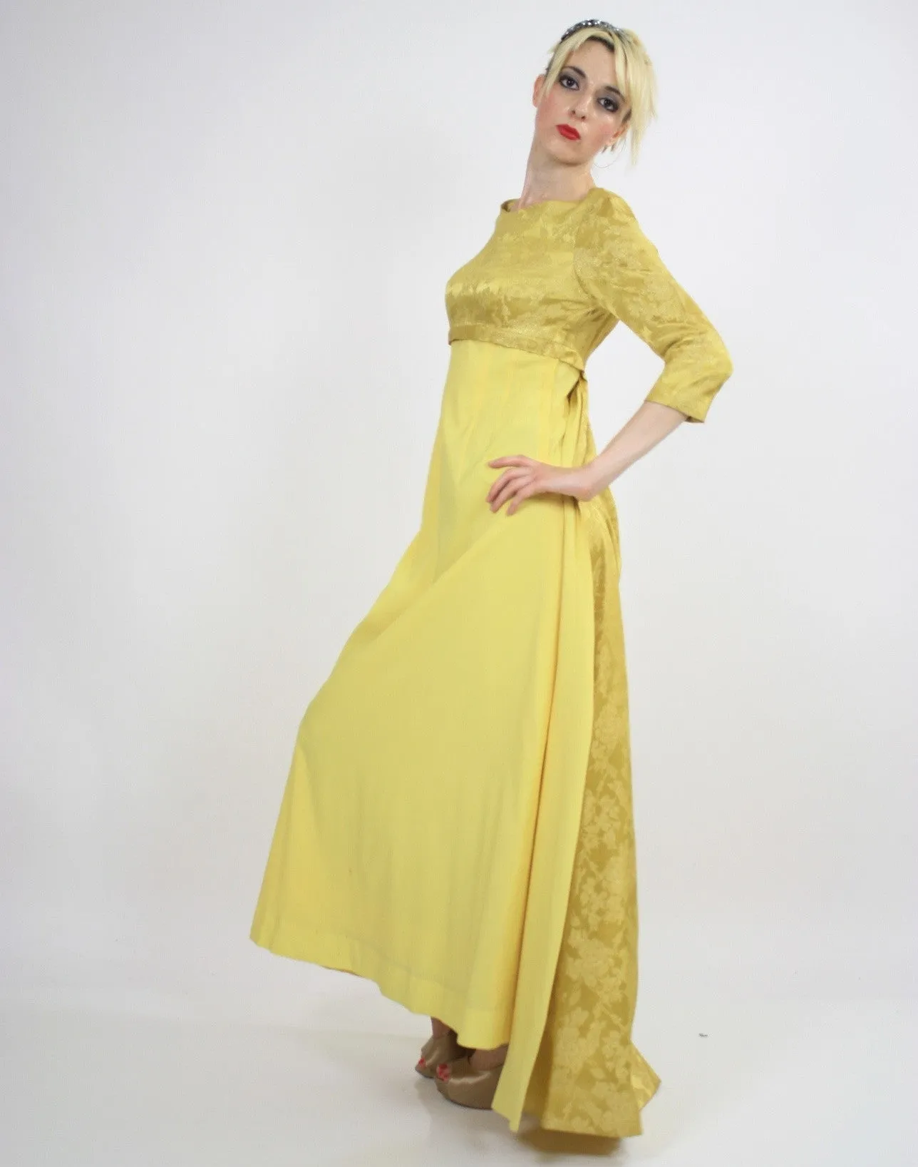 Vintage Boho Hippie Gold metallic party maxi dress