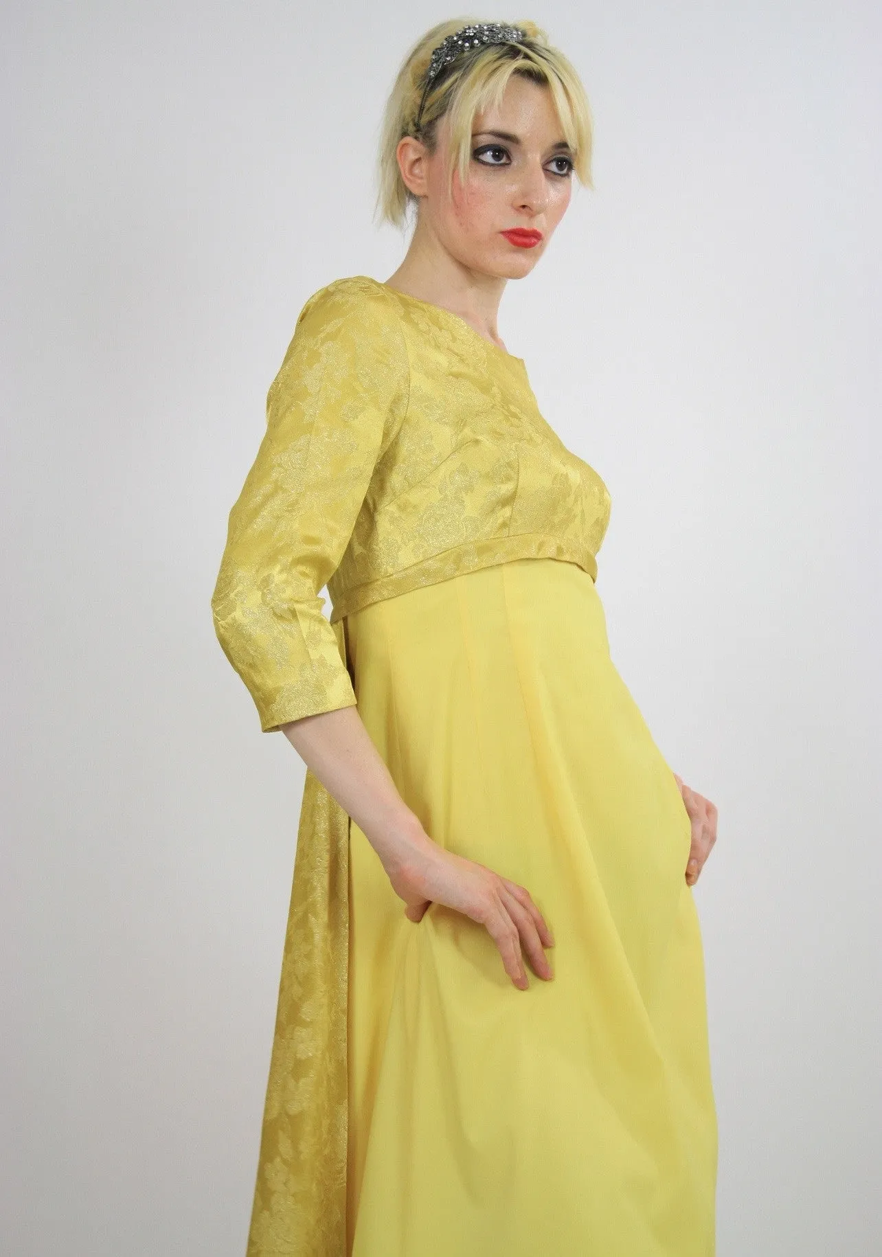 Vintage Boho Hippie Gold metallic party maxi dress