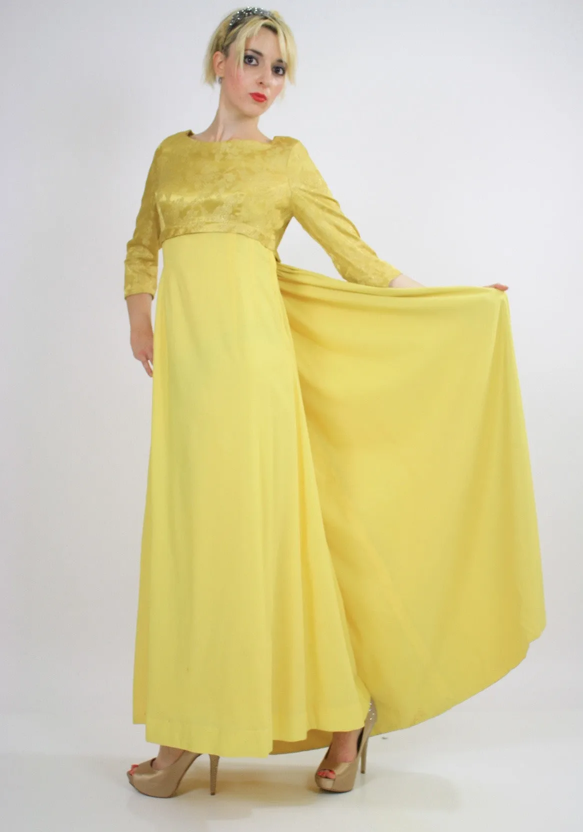 Vintage Boho Hippie Gold metallic party maxi dress