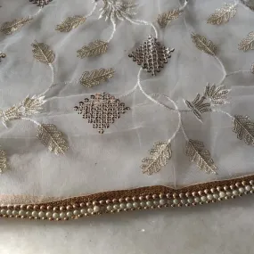 White Indian Dupatta party wear beaded border | Long net scarf | Punjabi dress dupatta with sequin embroidery for lehenga