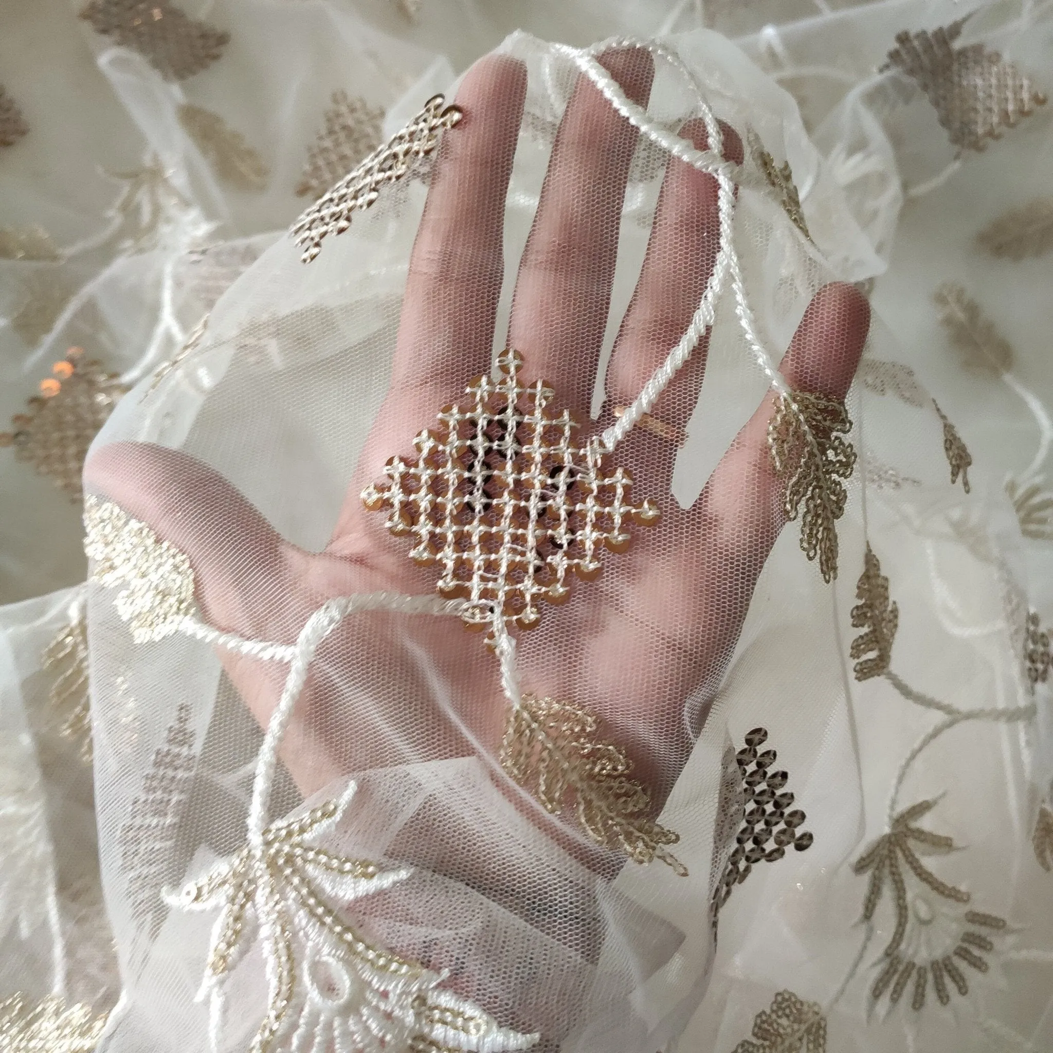 White Indian Dupatta party wear beaded border | Long net scarf | Punjabi dress dupatta with sequin embroidery for lehenga