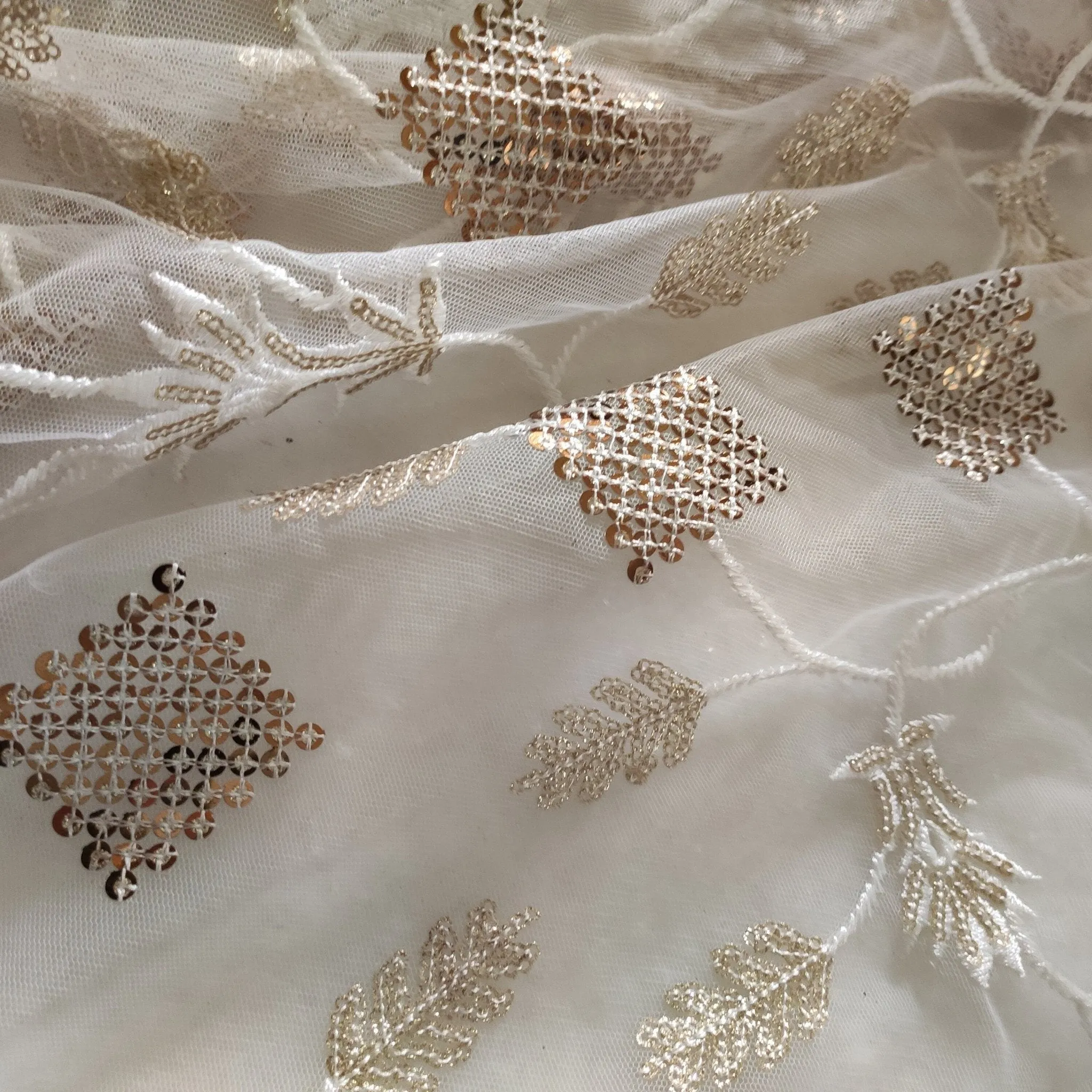 White Indian Dupatta party wear beaded border | Long net scarf | Punjabi dress dupatta with sequin embroidery for lehenga