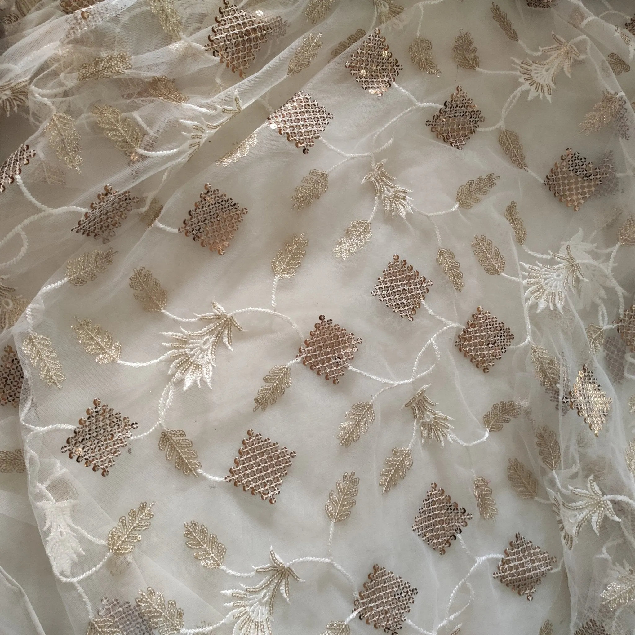 White Indian Dupatta party wear beaded border | Long net scarf | Punjabi dress dupatta with sequin embroidery for lehenga