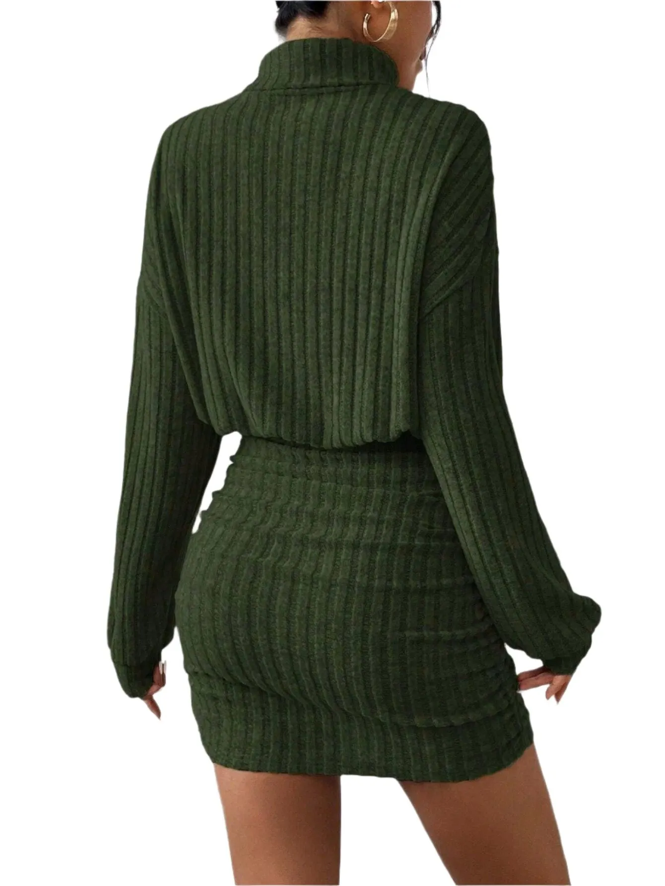 Women's High Neck Slim Knit Sweater Dress – Casual Long Sleeve Solid Mini Dress